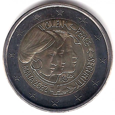 Malta. 2022. 2 Euro (SC) Mujer, Paz y Seguridad. SIN BLISTER