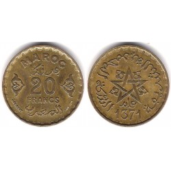 (Y50) Marruecos. 1371AH. 20 Francs (MBC)