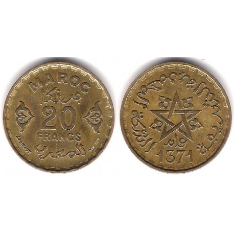 (Y50) Marruecos. 1371AH. 20 Francs (MBC)