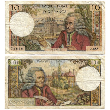 (147d) Francia. 1971. 10 Francs (BC) Manchas y Roturas