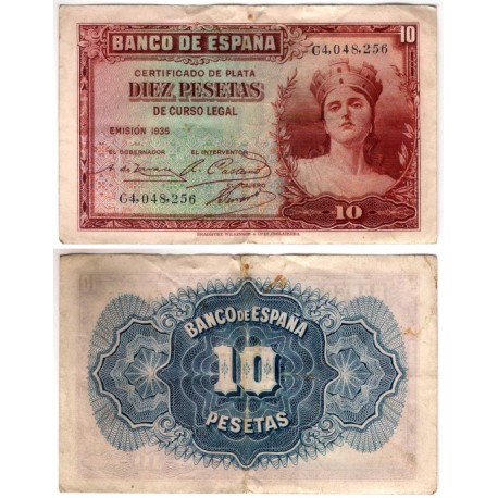 España. 1935. 10 Pesetas (MBC-) Serie C. Manchas