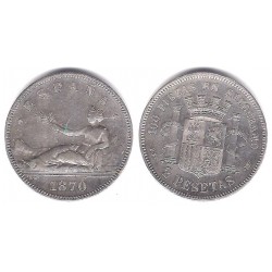 Gobierno Provisional. 1870*(18-74). 2 Pesetas (MBC) (Plata) Ceca de Madrid DE-M