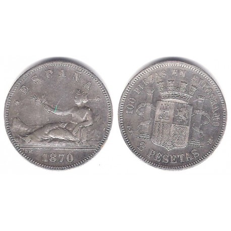 Gobierno Provisional. 1870*(18-74). 2 Pesetas (MBC) (Plata) Ceca de Madrid DE-M