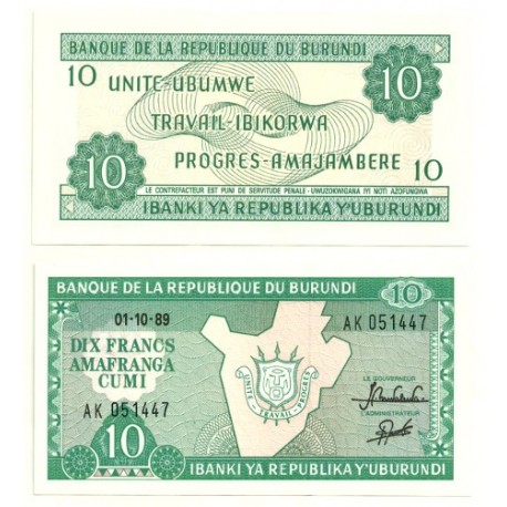 Burundi. 1989. 10 Francs (SC)