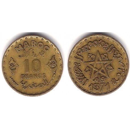 (Y49) Marruecos. 1371AH. 10 Francs (MBC)