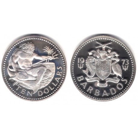 (17a) Barbados. 1973. 10 Dollars (Proof) (Plata)