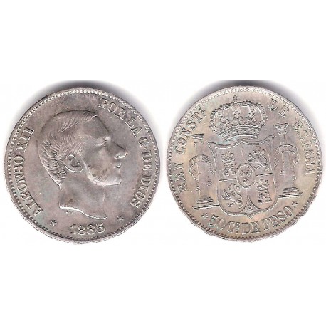 Alfonso XII. 1885. 50 Centavos (MBC) (Plata) Ceca de Manila