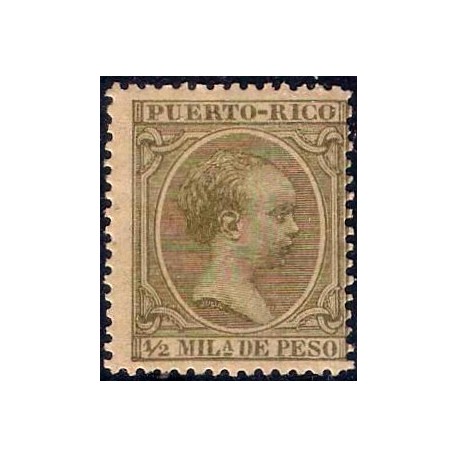 Puerto Rico Colonial. 1891-92. ½ M. de Peso (Nuevo, con marca de fijasellos)