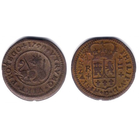 Felipe V. 1718. 2 Maravedi (MBC-/BC+) Ceca de Barcelona