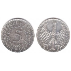 (112.1) Alemania. 1969(F). 5 Mark (EBC+) (Plata)