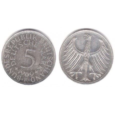 (112.1) Alemania. 1969(F). 5 Mark (EBC+) (Plata)