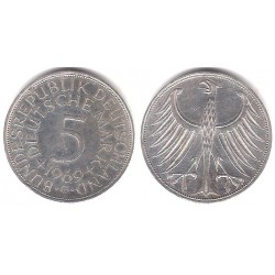 (112.1) Alemania. 1969(G). 5 Mark (MBC+) (Plata)