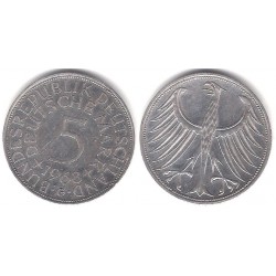 (112.1) Alemania. 1968(G). 5 Mark (MBC+) (Plata)