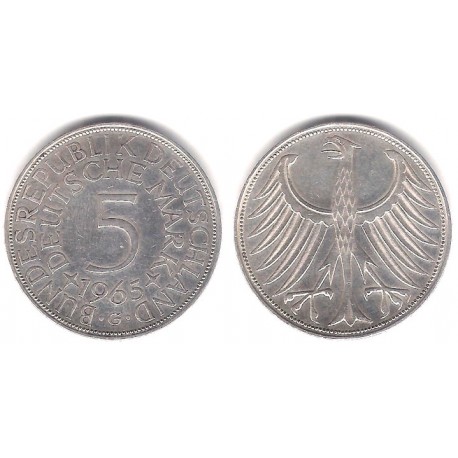 (112.1) Alemania. 1965(G). 5 Mark (MBC+) (Plata)