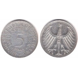 (112.1) Alemania. 1965(J). 5 Mark (MBC) (Plata)