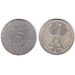 (112.1) Alemania. 1971(J). 5 Mark (MBC) (Plata)