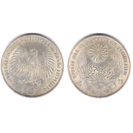 (135) Alemania. 1972(G). 10 Mark (EBC+) (Plata)