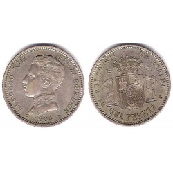 Alfonso XIII. 1904*(19-04). 1 Peseta (EBC) (Plata) Ceca de Madrid SM-V