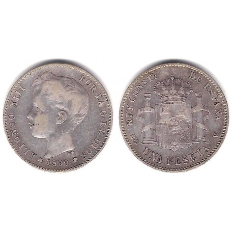 Alfonso XIII. 1899*(---99). 1 Peseta (BC) (Plata) Ceca de Madrid SG-V