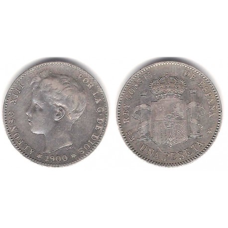 Alfonso XIII. 1900*(1-----). 1 Peseta (MBC-) (Plata) Ceca de Madrid SM-V