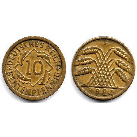 (33) Imperio Alemán (Weimar). 1924(F). 10 Rentenpfennig (MBC)