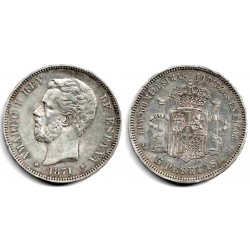 Amadeo I. 1871*(18-71). 5 Pesetas (MBC-) (Plata) Ceca de Madrid SD-M