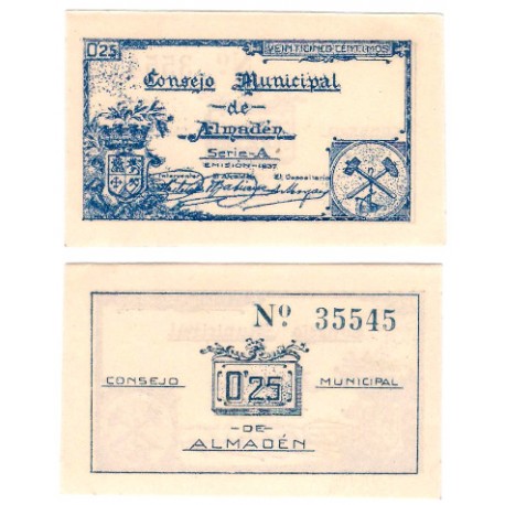 Almadén. 1937. 25 Céntimos (SC) Serie A