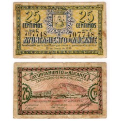 Alicante. 1938. 25 Céntimos (MBC-) Serie C. Manchas