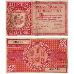 Barbastro. 1937. 25 Céntimos (BC) Manchas