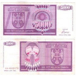 (138a) Bosnia-Hercegovina. 1992. 5000 Dinara (MBC+)