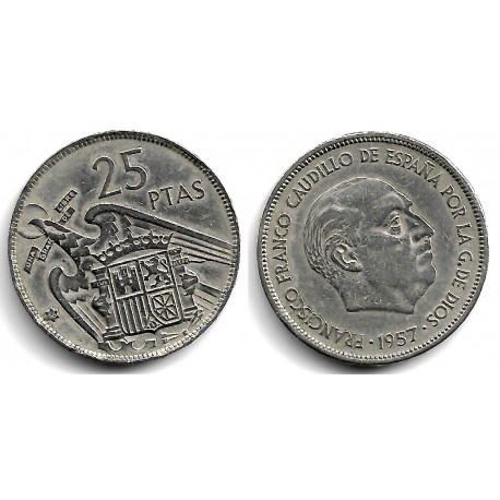 Estado Español. 1957*(66). 25 Pesetas (BC) Defecto de Acuñación. Punto de metal