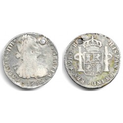 Carlos IV. 1792. 2 Reales (BC) (Plata) Ceca de Potosí PR. Agujereada