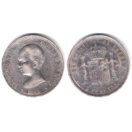 Alfonso XIII. 1889*(---89). 5 Pesetas (BC) (Plata) Ceca de Madrid MP-M