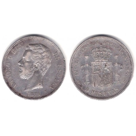 Amadeo I. 1871*(18-71). 5 Pesetas (BC/BC+) (Plata) Ceca de Madrid SD-M