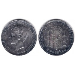 Alfonso XIII. 1899*(18-99). 5 Pesetas (EBC/EBC-) (Plata) Ceca de Madrid SG-V. Pátina