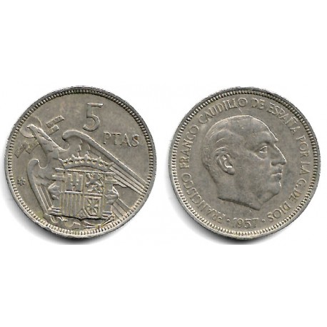 Estado Español. 1957*(73). 5 Pesetas (MBC-/BC+)