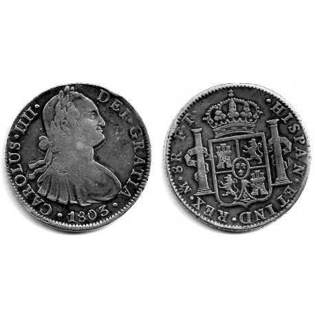 Carlos IV. 1803. 8 Reales (BC/BC+) (Plata) Ceca de Mejico FT. Limpiada