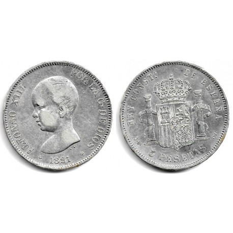 Alfonso XIII. 1891*(18-91). 5 Pesetas (BC+) (Plata) Ceca de Madrid PG-M