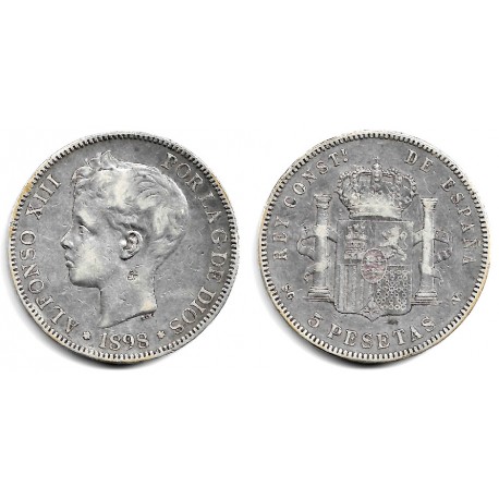 Alfonso XIII. 1898*(-----). 5 Pesetas (BC) (Plata) Ceca de Madrid SG-V