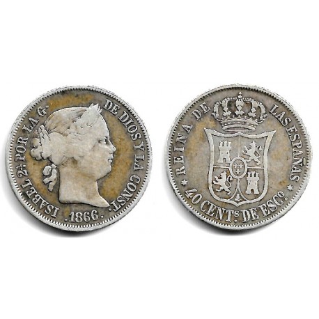 Isabel II. 1866. 40 Céntimos de Escudo (BC+) (Plata) Ceca de MAdrid