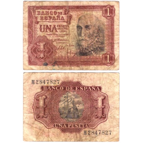 Estado Español. 1953. 1 Peseta (BC/BC-) Serie M. Mancha