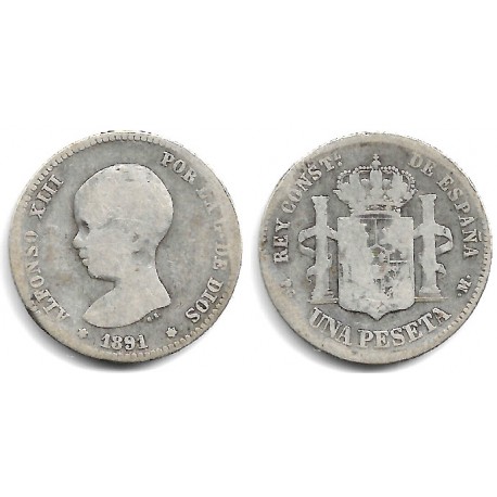 Alfonso XIII. 1891*(-----). 1 Peseta (BC/BC-) (Plata) Ceca de Madrid PG-M