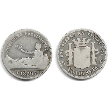 Gobierno Provisional. 1869. 1 Peseta (BC-) (Plata) Ceca de Madrid SN-M