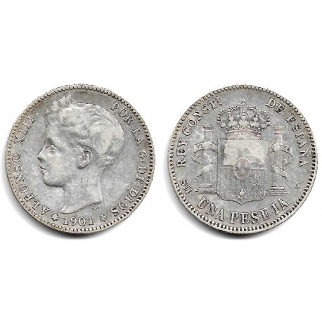 Alfonso XIII. 1901*(19-01). 1 Peseta (BC) (Plata) Ceca de Madrid SM-V