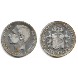 Alfonso XII. 1885*(---86). 1 Peseta (BC/BC-) (Plata) Ceca de Madrid MS-M