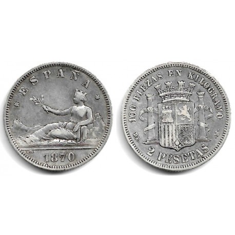 Gobierno Provisional. 1870*(18-73). 2 Pesetas (MBC) (Plata) Ceca de Madrid DE-M