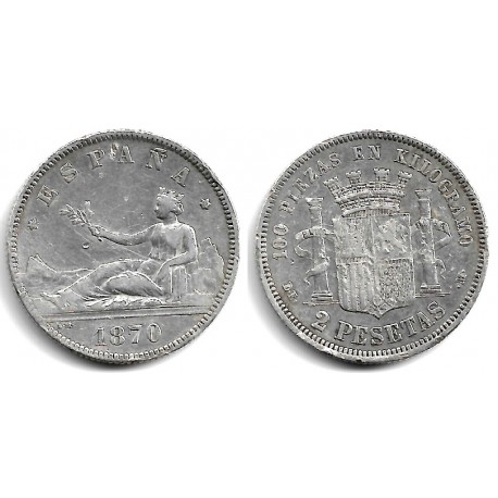 Gobierno Provisional. 1870*(18-73). 2 Pesetas (MBC/MBC-) (Plata) Ceca de Madrid DE-M