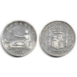 Gobierno Provisional. 1870*(18-75). 2 Pesetas (MBC-) (Plata) Ceca de Madrid DE-M