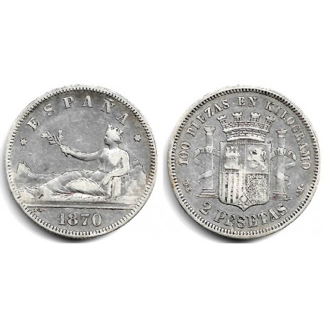 Gobierno Provisional. 1870*(18-75). 2 Pesetas (MBC-) (Plata) Ceca de Madrid DE-M