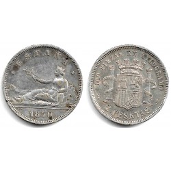 Gobierno Provisional. 1870*(18-73). 2 Pesetas (MBC+) (Plata) Ceca de Madrid DE-M